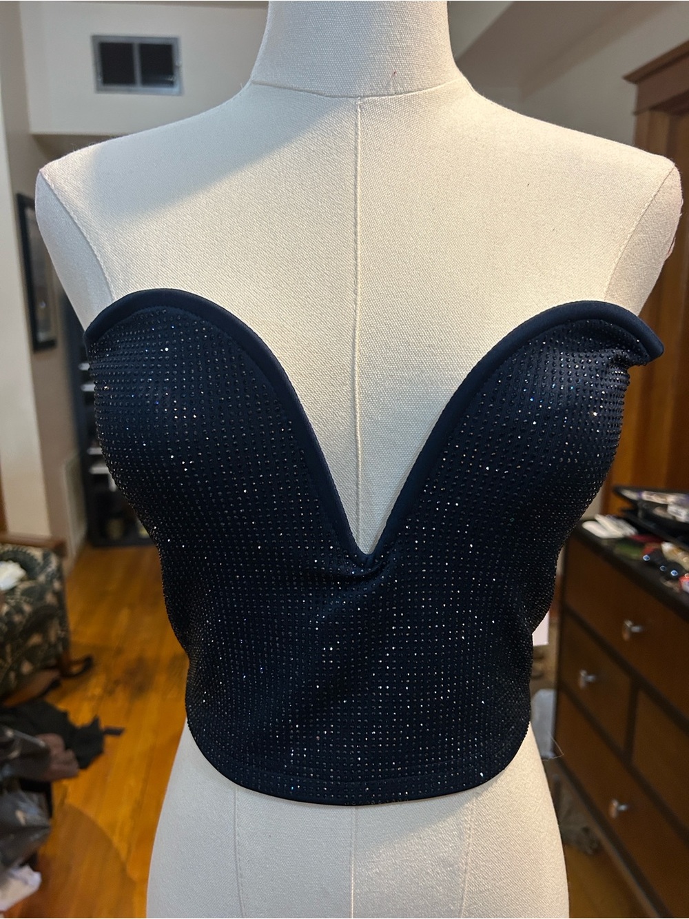 AKIRA Navy Sequin Bustier Top